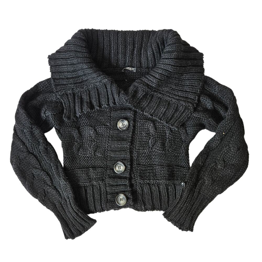 Euro Wool Blend Sweater Cable-Knit Black Italian - Small